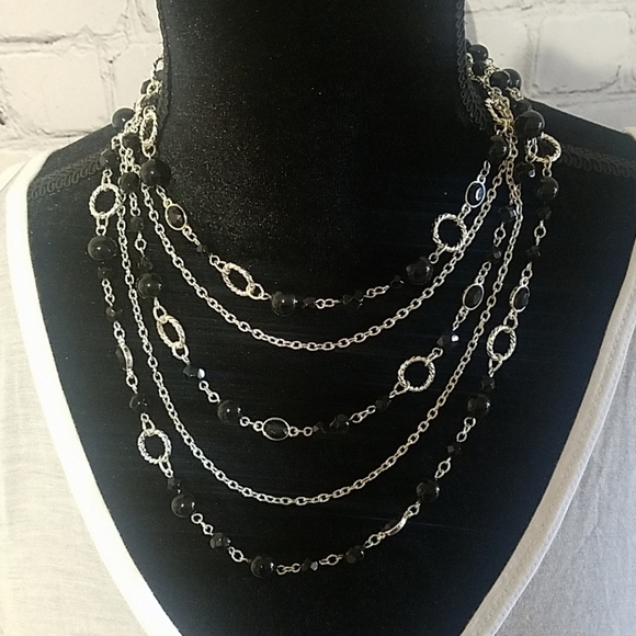 NWT WH/BM tiered black/silver necklace, $54.00 - Picture 2 of 4